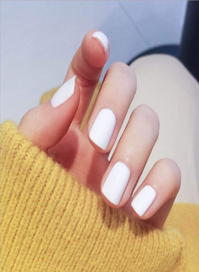 Yalice Black Press on Nail Square Short Fake Nails Acrylic Full Cover Glossy Stick on Nails Prom Fingernails Daily False Nails for Women and Girls 24Pcs (White, One Size) - Image 5