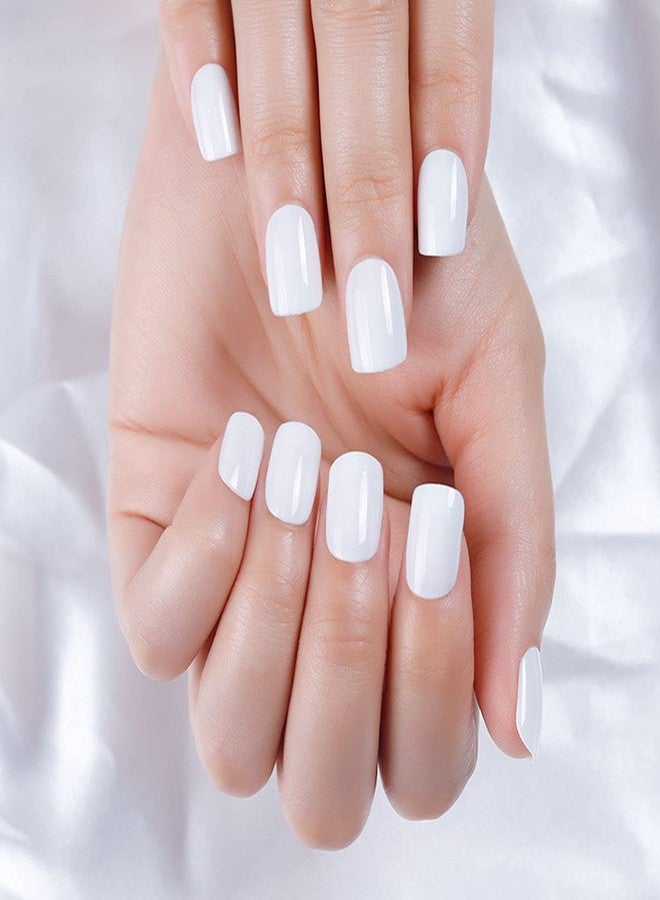 Yalice Black Press on Nail Square Short Fake Nails Acrylic Full Cover Glossy Stick on Nails Prom Fingernails Daily False Nails for Women and Girls 24Pcs (White, One Size) - Image 2