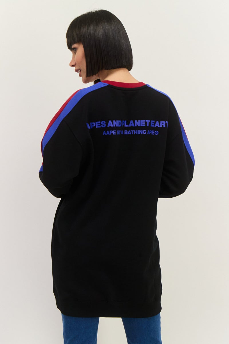 Aape By A Bathing Ape سويت شيرت نسائي بأكمام طويلة وطباعة جرافيك على شكل طاقم، مجموعة سوداء - Image 3