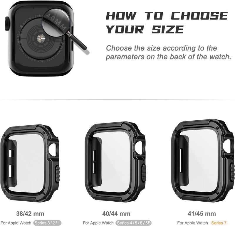 Adepoy 2 Pack Rugged Case Compatible for Apple Watch 41mm Series 9/8/7 with Tempered Glass Screen Protector, Military All Around Hard TPU Protective Cover Case Shockproof Bumper for iWatch Men 41mm - Image 5