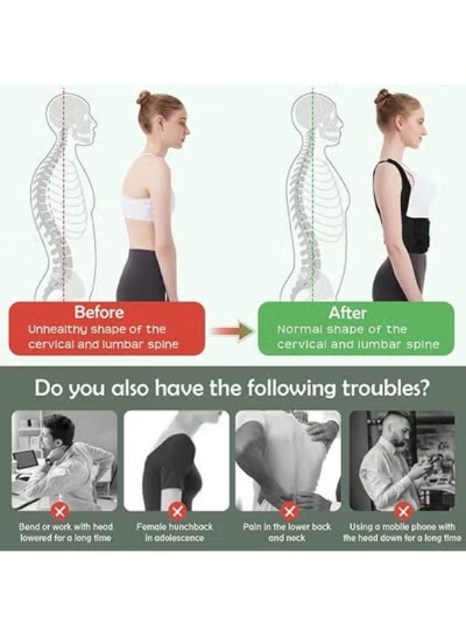 Back brace and posture corrector (original product) with magnetic strips, antibacterial medical fabric for men and women, full back and lumbar support belt - one size fits all (Free Size) - Image 2