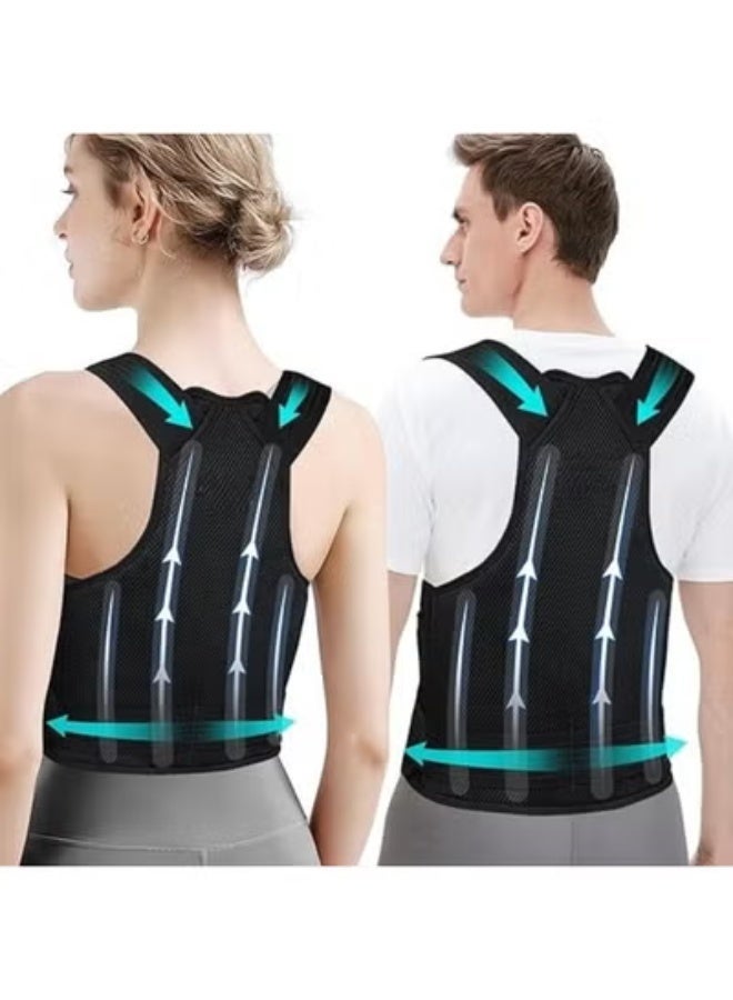 Back brace and posture corrector (original product) with magnetic strips, antibacterial medical fabric for men and women, full back and lumbar support belt - one size fits all (Free Size) - Image 1