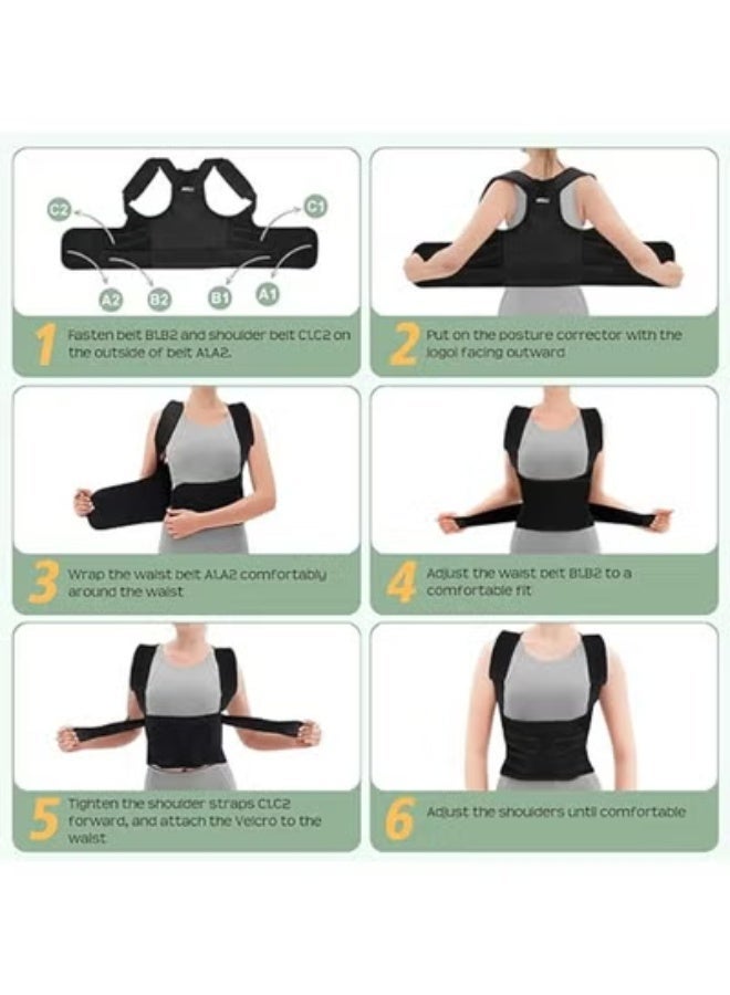 Back brace and posture corrector (original product) with magnetic strips, antibacterial medical fabric for men and women, full back and lumbar support belt - one size fits all (Free Size) - Image 3