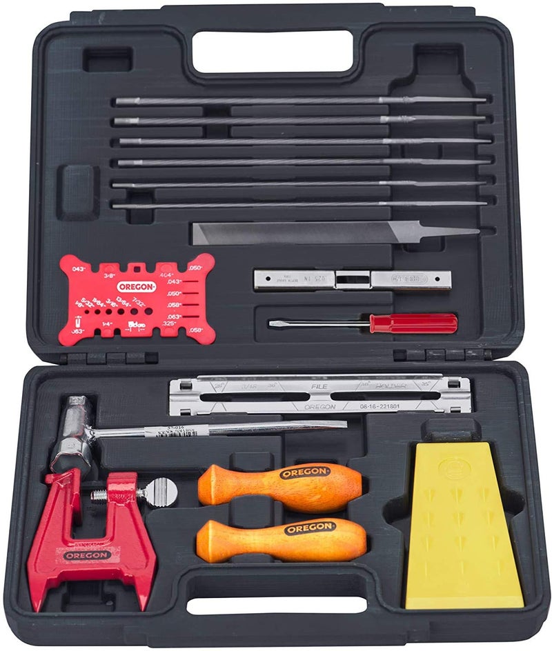 Oregon Chainsaw Chain Sharpening Kit with Hard Case - Contains Files, Handles, Depth Gauge, Stump Vise, Felling Wedge, and More Accessories - Image 1