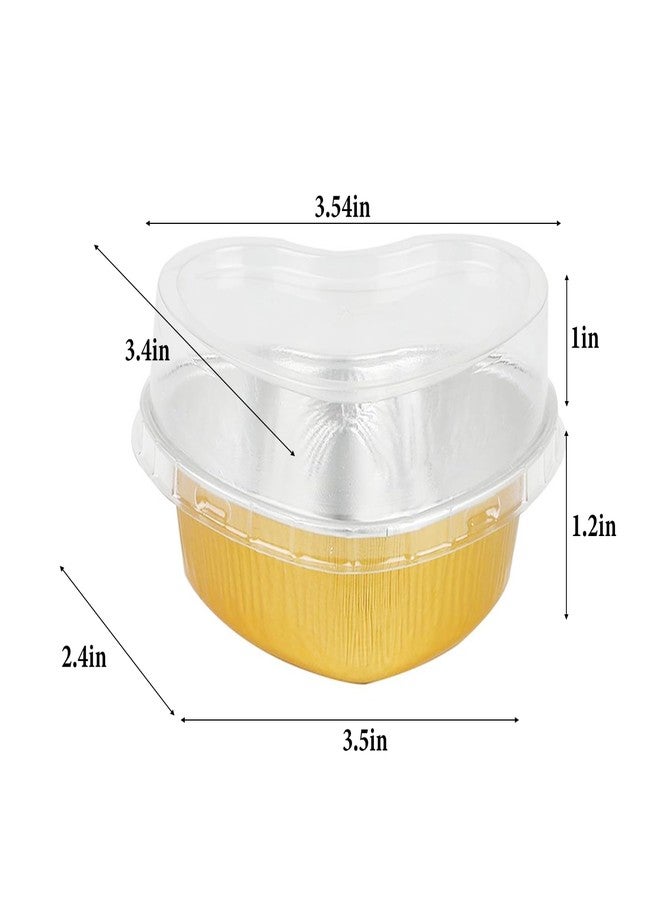 IVICOO Mini Cake Pans With Lids,Heart Shaped Cake Pans,20 Pcs 3.7oz/110ml Aluminum Foil Mini Disposable Heart Shaped Containers for Mother'S Day, Weddings and Birthdays Party (Golden) - Image 2