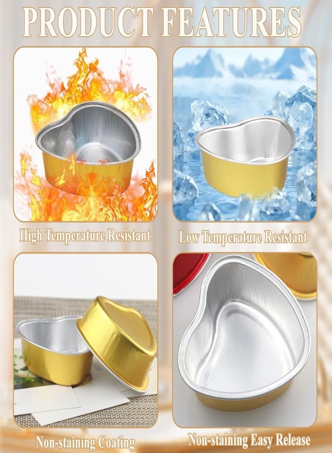 IVICOO Mini Cake Pans With Lids,Heart Shaped Cake Pans,20 Pcs 3.7oz/110ml Aluminum Foil Mini Disposable Heart Shaped Containers for Mother'S Day, Weddings and Birthdays Party (Golden) - Image 3