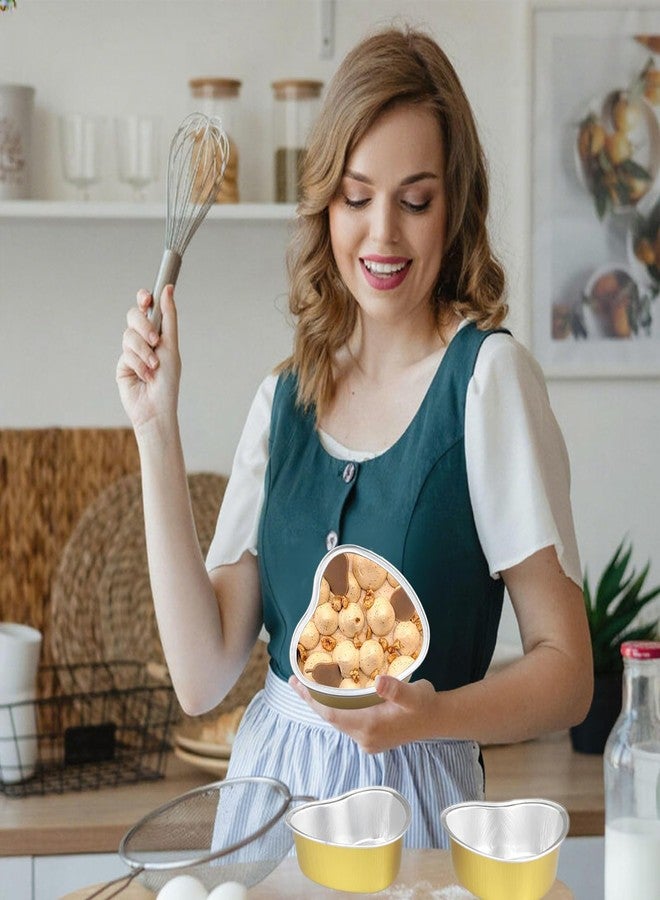 IVICOO Mini Cake Pans With Lids,Heart Shaped Cake Pans,20 Pcs 3.7oz/110ml Aluminum Foil Mini Disposable Heart Shaped Containers for Mother'S Day, Weddings and Birthdays Party (Golden) - Image 5