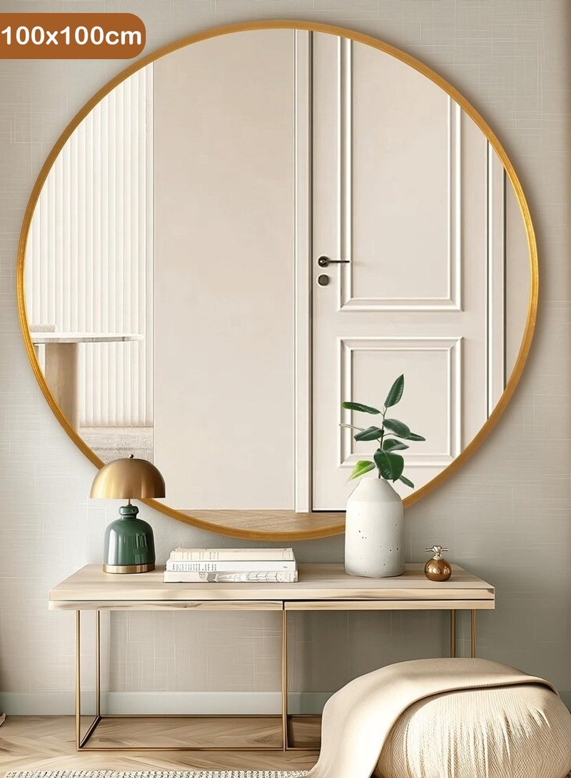Taimi 100cm Round makeup mirror with a golden frame, a makeup mirror suitable for dressing rooms, dressing rooms and bedrooms - Image 1