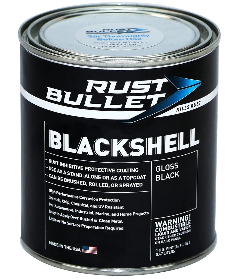 RUST BULLET BlackShell - Gloss Black - 1 Pint - Corrosion Preventive Coating, UV Resistant Rust Proofing Paint, Long-Lasting Metal Protection - Image 1
