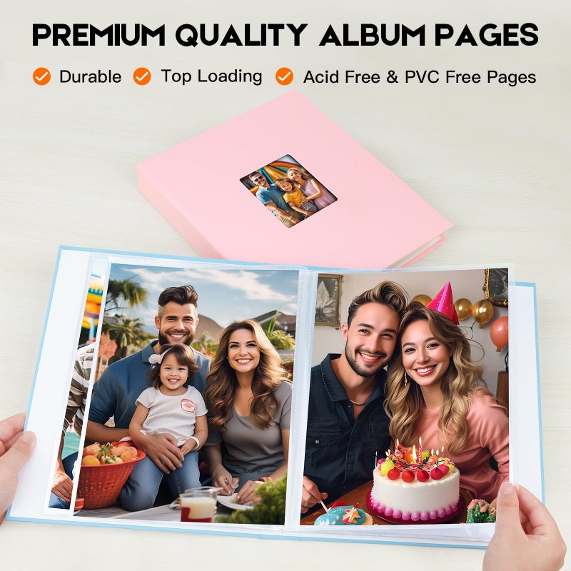 Aevdor Photo Album 8.5x11 يحمل 68 صورًا 8.5x11 ألبوم ألبوم صورة غلاف الكتان مع النافذة الأمامية 8.5x11 ألبوم صور لـ 8x11 صور لـ 8.5x11 - Image 4