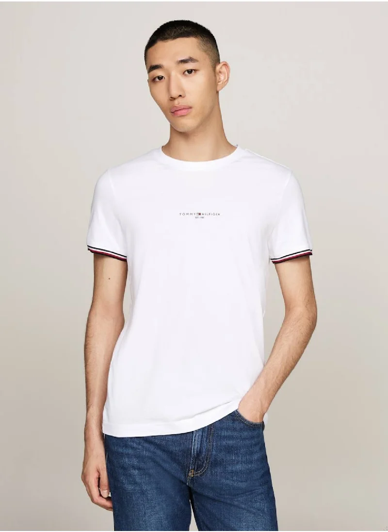 TOMMY HILFIGER Men's Tipped Logo Slim Fit T-Shirt -  Pure cotton, White