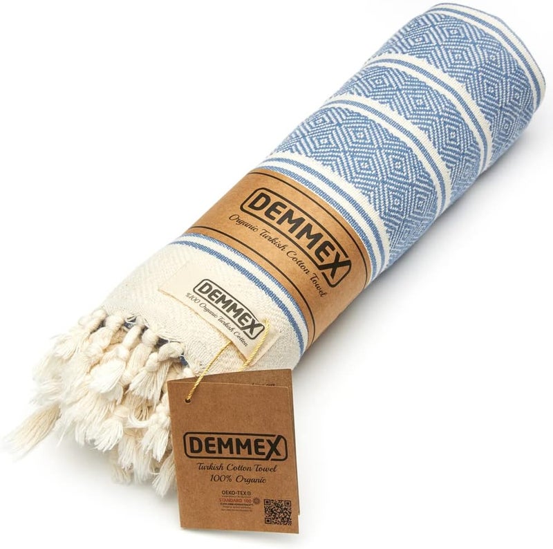 DEMMEX Certified Organic Turkish Cotton Soft Bath Towel - Luxury Oversized Peshtemal for Bathroom, Bath Sheet - Lightweight Quick-Drying Beach Towel - Prewashed, Diamond Weave, 180x90 cm - Image 2