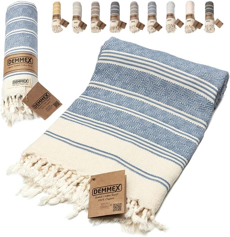 DEMMEX Certified Organic Turkish Cotton Soft Bath Towel - Luxury Oversized Peshtemal for Bathroom, Bath Sheet - Lightweight Quick-Drying Beach Towel - Prewashed, Diamond Weave, 180x90 cm - Image 1