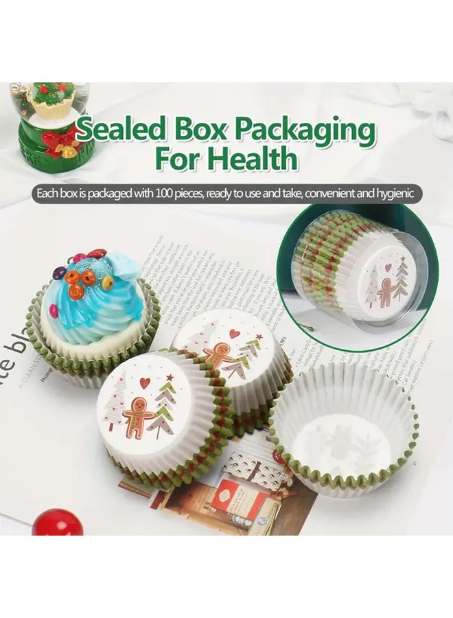 100 Christmas Gingerbread Man Cupcake Cups Polychrome Muffin Liners with Festive Holiday Designs Durable Paper Baking Tools for Holiday Kitchen Baking - Image 1