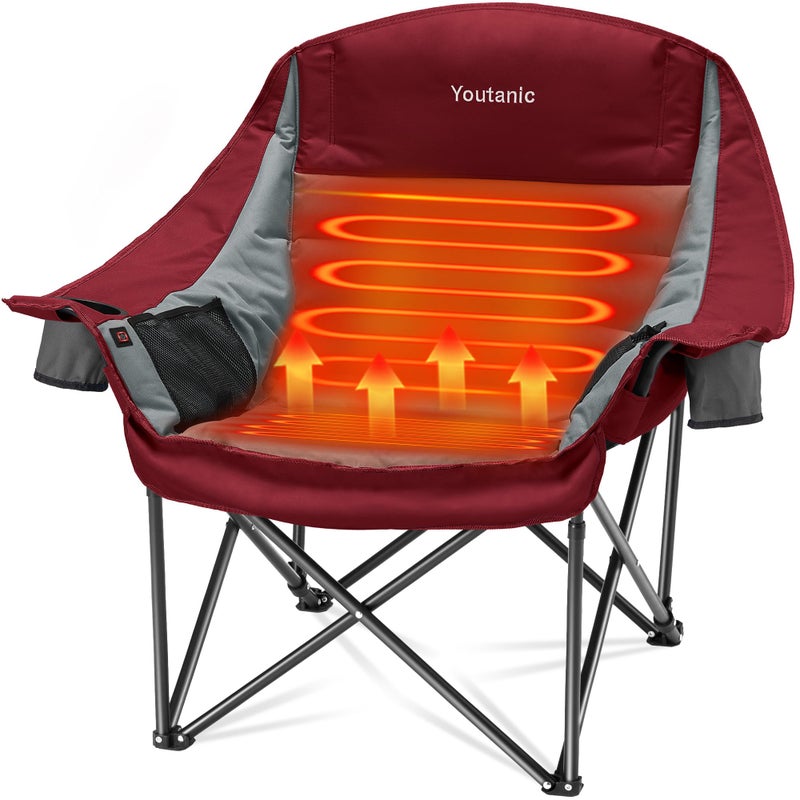 Youtanic Heated Camping Chair, 3 Heat Levels Oversized Padded Lawn Chair with Side Pockets and Cup Holder, Outdoor Heating Folding Camp Chair for Adults, Fishing, Sports, Picnic, up to 500lbs, Style 3 - Image 1