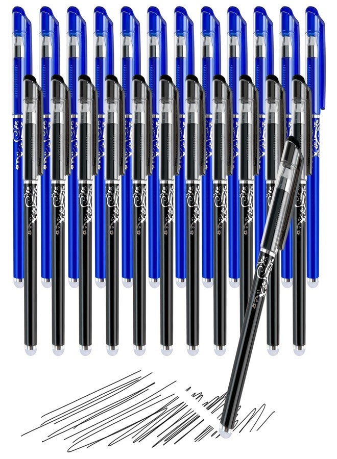 HOSTK 24pcs Erasable Gel Pens, 12 Black &12 Blue Rollerball Pens with Erasers, Fine Point 0.35mm, Make Mistakes Disappear, Black & Blue Ink Writing instruments for Drawing Writing School Supplies - Image 1