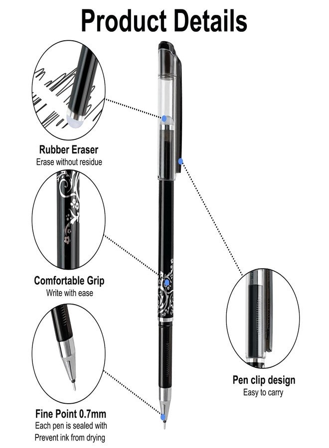 HOSTK 24pcs Erasable Gel Pens, 12 Black &12 Blue Rollerball Pens with Erasers, Fine Point 0.35mm, Make Mistakes Disappear, Black & Blue Ink Writing instruments for Drawing Writing School Supplies - Image 3