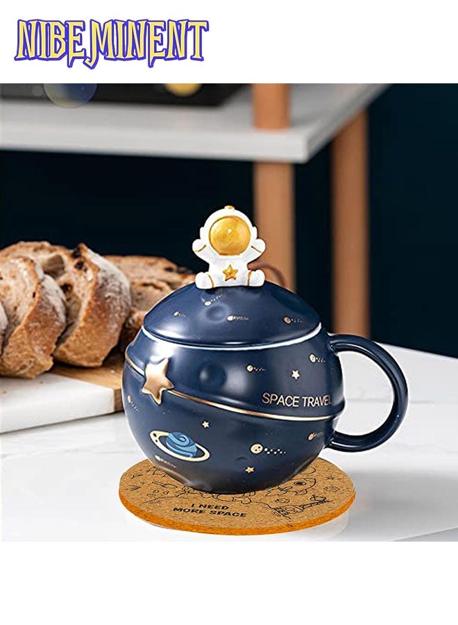 NIBEMINENT Astronaut Cup Space Embossed Planet Mug, Cute Ceramic Coffee Mug, Novelty Mug with Lid and Spoon for Coffee, Tea, Milk, Aesthetic Room Decor Funny Gift Birthday for Girl Boy Women (dark blue) - Image 5