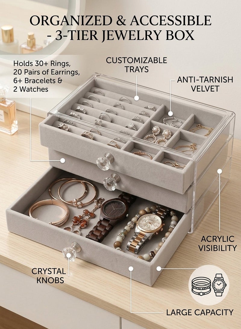 CUBEXELL Multifunctional Velvet Jewelry Box, Large Capacity Organizer with Compartments for Earrings, Rings, Necklaces & Bracelets - Image 5