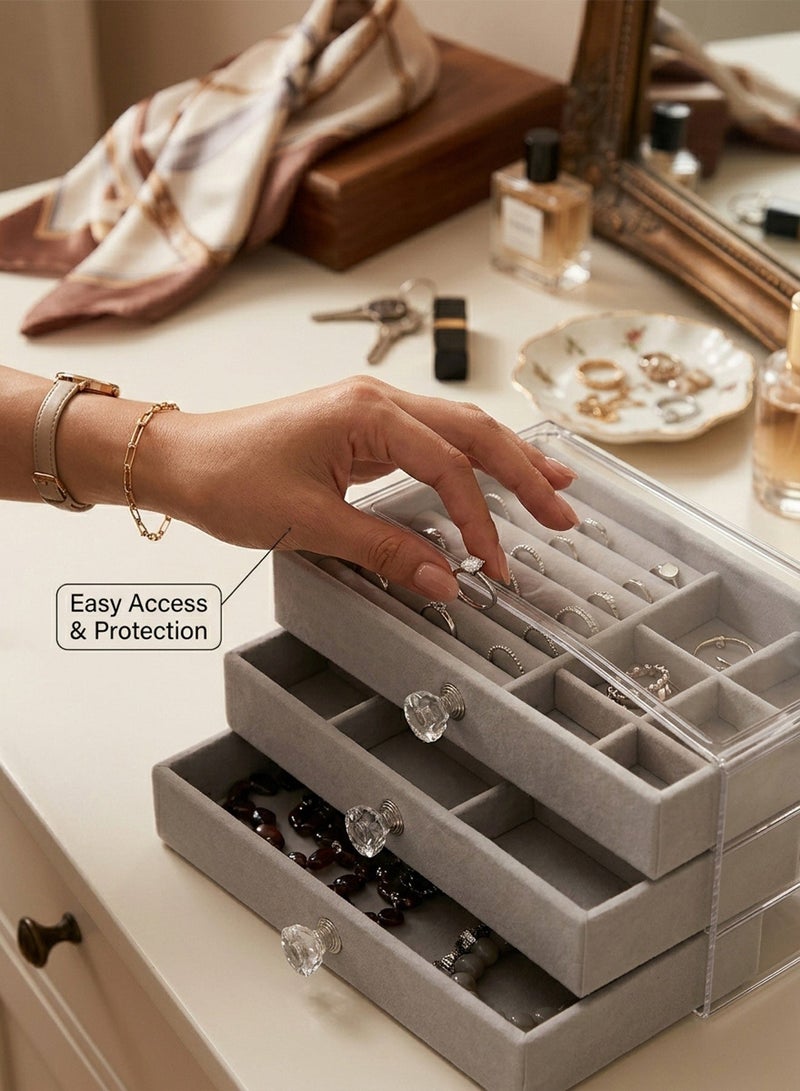 CUBEXELL Multifunctional Velvet Jewelry Box, Large Capacity Organizer with Compartments for Earrings, Rings, Necklaces & Bracelets - Image 4