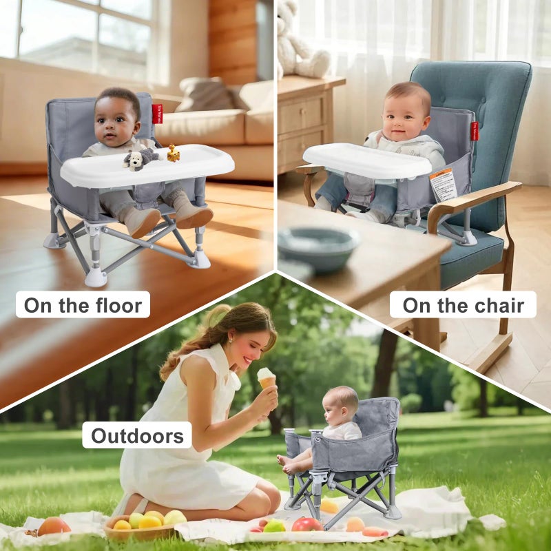 Tiny Marvels Portable Booster Seat, Foldable Baby High Chair with Removable Tray, Safety Harness & Carry Bag â€“ for Toddlers Ages 6M-3Y, Ideal for Dining, Travel, Camping & Family Time - Image 5