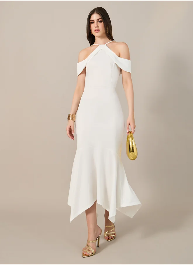 ستايلي Plain Cold Shoulder Sleeves Mermaid Maxi Dress
