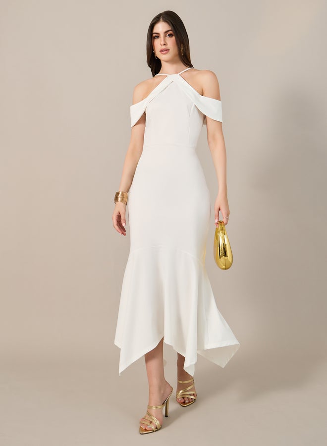 Styli White Halter Trumpet Dress - Image 1