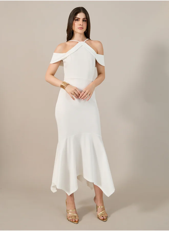 ستايلي Plain Cold Shoulder Sleeves Mermaid Maxi Dress