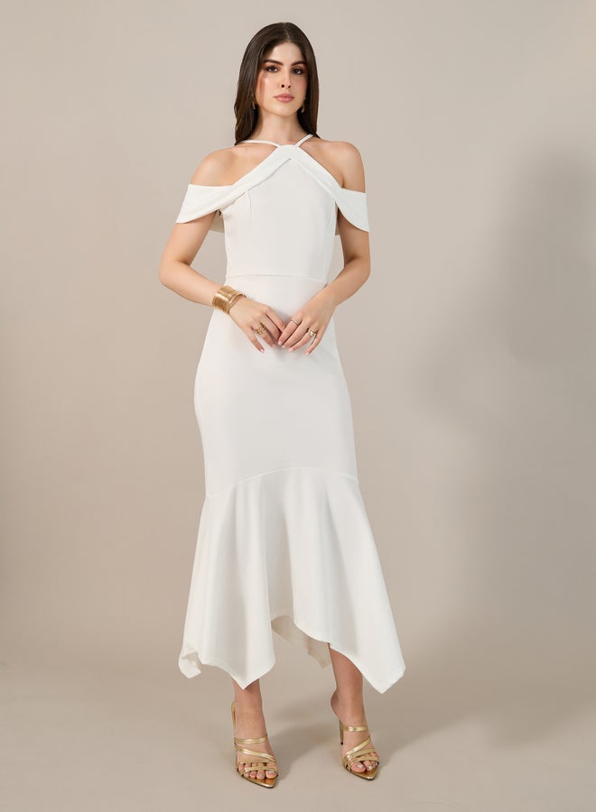 Styli White Halter Trumpet Dress - Image 2