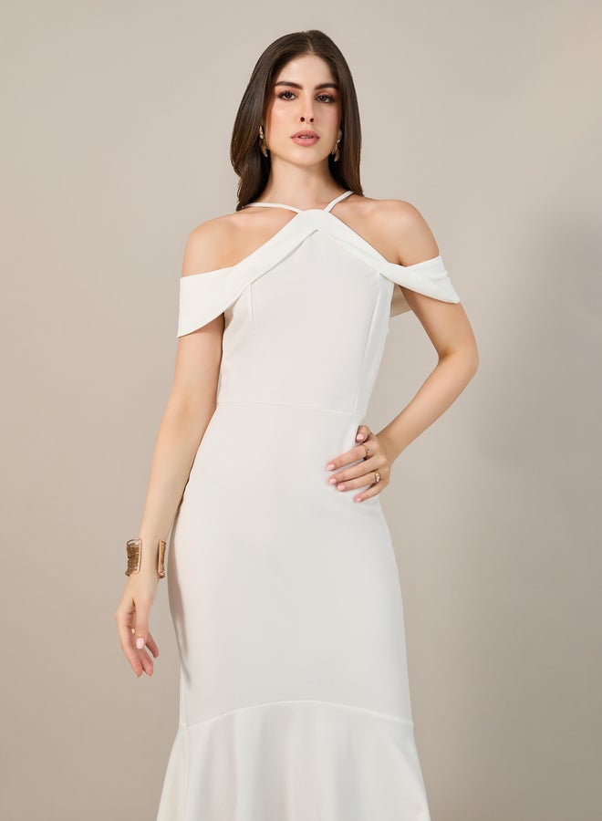 Styli White Halter Trumpet Dress - Image 3