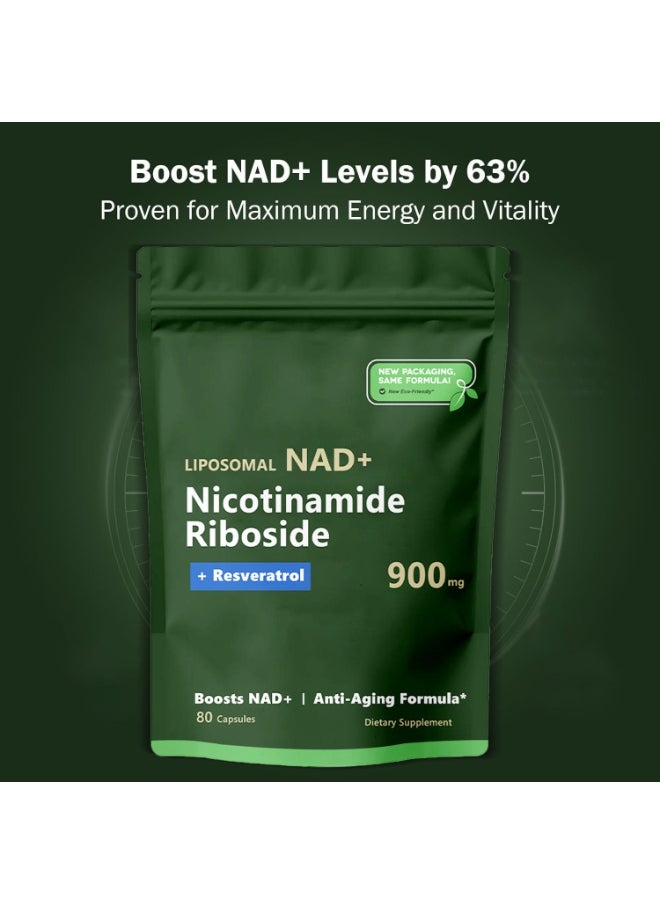 NAD 80 Capsules High Purity NAD+ Supplement with Nicotinamide Riboside & Resveratrol for Energy, Vitality, Anti-Aging, Focus & DNA Repair.  - Image 2