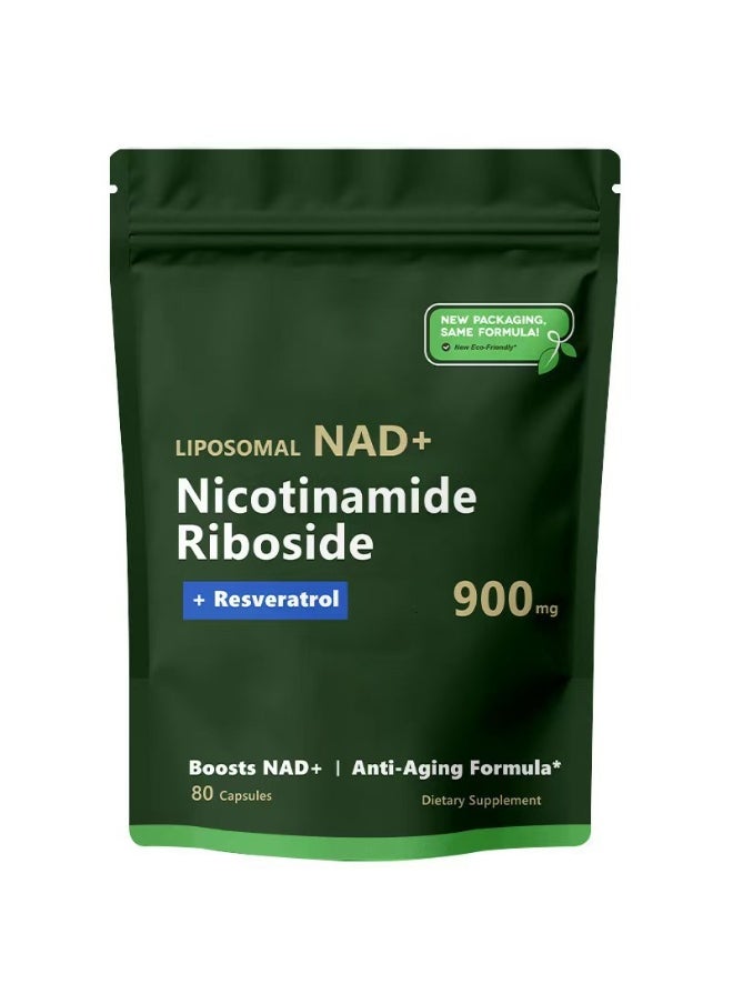 NAD 80 Capsules High Purity NAD+ Supplement with Nicotinamide Riboside & Resveratrol for Energy, Vitality, Anti-Aging, Focus & DNA Repair.  - Image 1