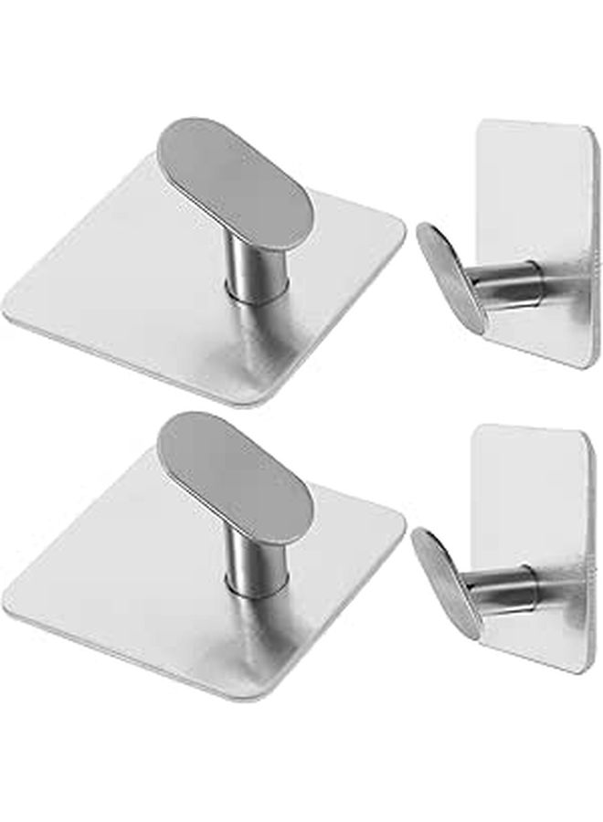 4Pcs Brushed Stainless Steel Shower Towel Holder Adhesive Wall Hooks for Bathroom Kitchen - Image 1