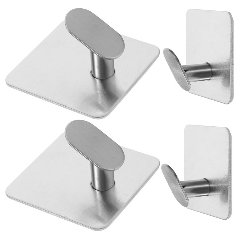 4Pcs Brushed Stainless Steel Shower Towel Holder Adhesive Wall Hooks for Bathroom Kitchen - Image 2