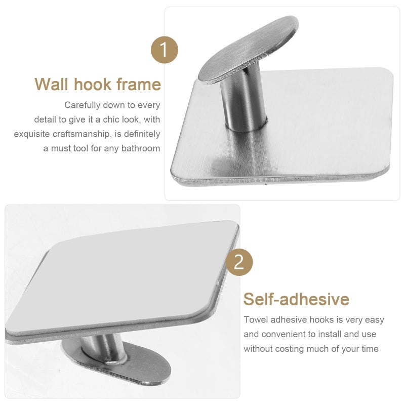 4Pcs Brushed Stainless Steel Shower Towel Holder Adhesive Wall Hooks for Bathroom Kitchen - Image 4