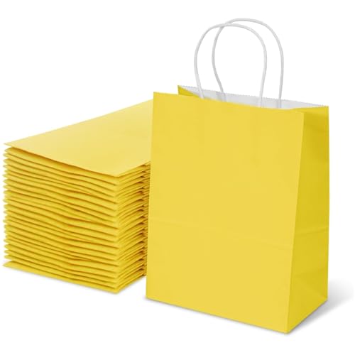 Aakriti Gift Bag Kraft Paper Bags With Handle For Birthdays, Weddings, and Parties Colorful, Durable, and Stylish Gift Packaging Bags, Perfect For Special Events 10 X 8 X 3 Inch (Yellow, 10) - Image 1