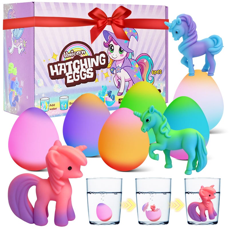 VICHTOP Unicorn Hatching Surprise Eggs for Kids - 6 Pack Easter Basket Stuffers, Easter Egg Toddler Birthday Gifts for Boys & Girls Age 3 4 5 6 7 8 Years Old - Image 1