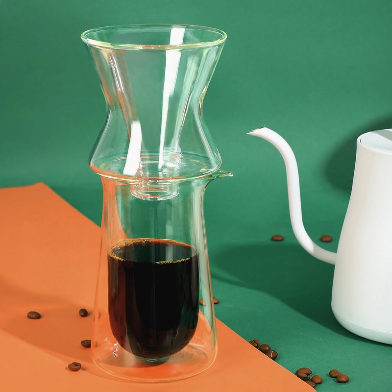 POUR DEMITASSE Pour Demitasse The Cyclone Double Walled Glass Coffee Dripper Pour Over Coffee Maker Drip Coffee Funnel Cut for Use with Conical Filter Papers Slow Manual Brew Strong Smooth Flavour - Image 4