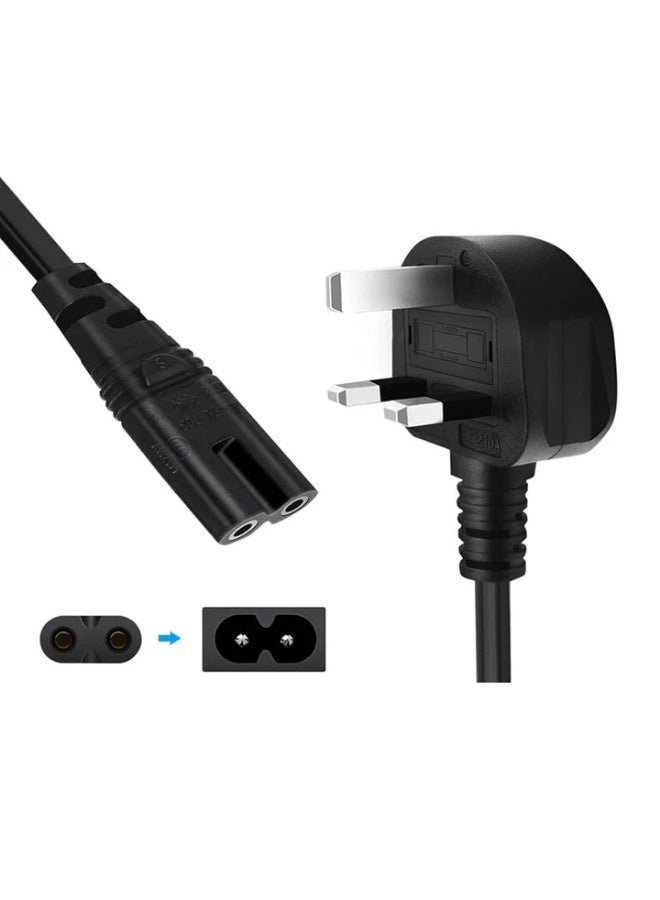 دريمزون كابل طاقة تيار متردد ثنائي الشق - قابس حائط بديل عالمي بطول 1.8 متر لأجهزة تلفزيون سامسونج، إل جي، سوني، تي سي إل | متوافق مع أجهزة بلاي ستيشن 3، بلاي ستيشن 4، بلاي ستيشن 5، إكس بوكس، طابعات إتش بي، الشاشات، وغيرها | موصل متين على شكل رقم 8 بفتحتين | كابل آمن ومحمول للاستخدام في المنزل والمكتب وأثناء السفر - أسود - Image 1