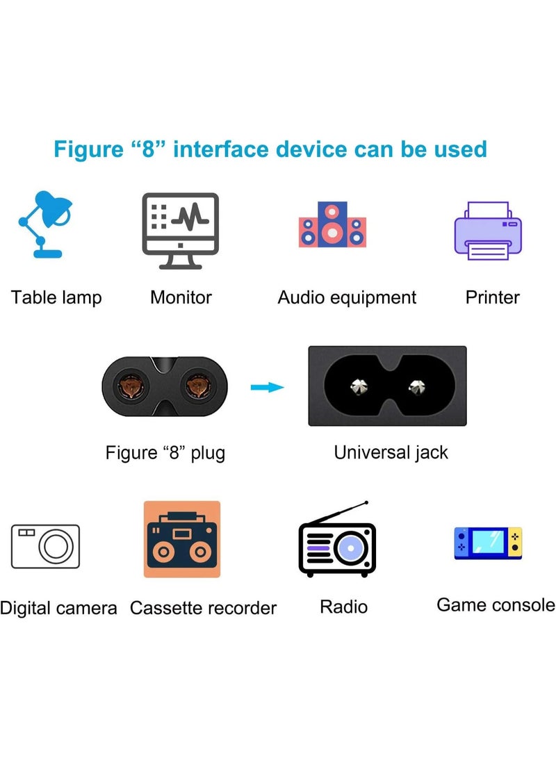دريمزون كابل طاقة تيار متردد ثنائي الشق - قابس حائط بديل عالمي بطول 1.8 متر لأجهزة تلفزيون سامسونج، إل جي، سوني، تي سي إل | متوافق مع أجهزة بلاي ستيشن 3، بلاي ستيشن 4، بلاي ستيشن 5، إكس بوكس، طابعات إتش بي، الشاشات، وغيرها | موصل متين على شكل رقم 8 بفتحتين | كابل آمن ومحمول للاستخدام في المنزل والمكتب وأثناء السفر - أسود - Image 2