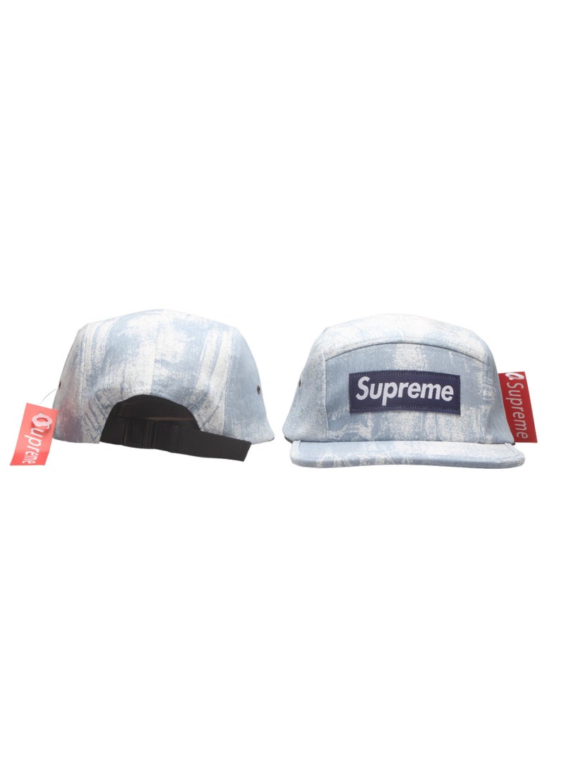 SUPREME قبعة معسكر 5 لوحات مربعة من Supreme SS25 - 80% قطن 20% بوليستر، شعار مربع مطرّز وحزام قابل للتعديل