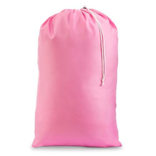 Handy Laundry Nylon Laundry Bag - Locking Drawstring Closure and Machine Washable. These Large Bags will Fit a Laundry Basket or Hamper and Strong Enough to Carry up to Three Loads of Clothes. (Pink), 22" x 32" - Image 1