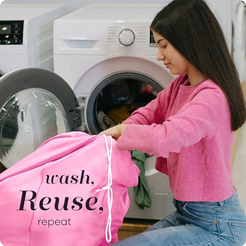 Handy Laundry Nylon Laundry Bag - Locking Drawstring Closure and Machine Washable. These Large Bags will Fit a Laundry Basket or Hamper and Strong Enough to Carry up to Three Loads of Clothes. (Pink), 22" x 32" - Image 5