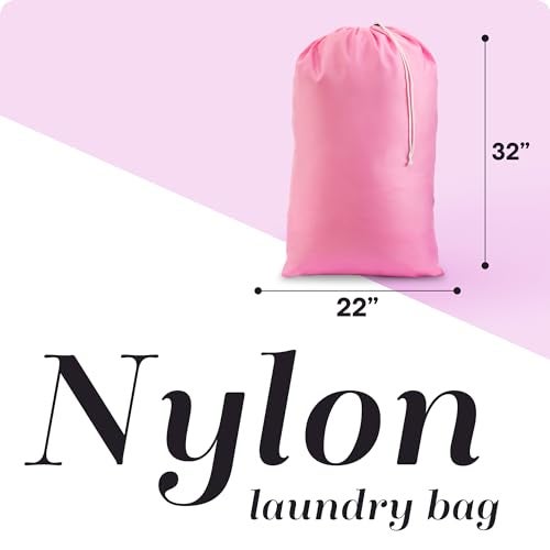 Handy Laundry Nylon Laundry Bag - Locking Drawstring Closure and Machine Washable. These Large Bags will Fit a Laundry Basket or Hamper and Strong Enough to Carry up to Three Loads of Clothes. (Pink), 22" x 32" - Image 2