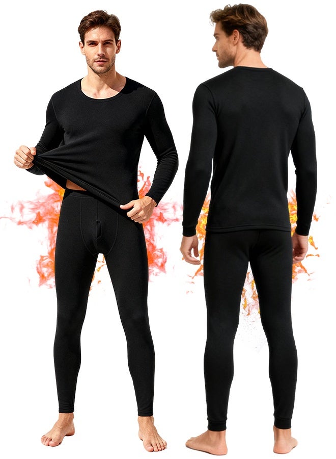 ياكيتر طقم ملابس داخلية حرارية للرجال، قماش مخملي ناعم سميك ودافئ، طبقة داخلية عالية الجودة لفصل الشتاء للارتداء اليومي والأنشطة الخارجية (أسود) - Image 1
