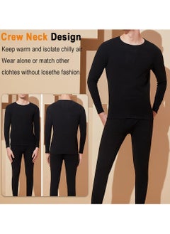 Yakiter Men's Cotton Thermal Underwear Set Shirt Pants Long Johns (BLACK)  - Image 2