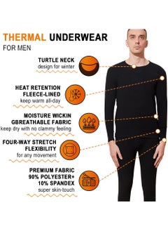 Yakiter Men's Cotton Thermal Underwear Set Shirt Pants Long Johns (BLACK)  - Image 4