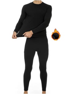 Yakiter Men's Cotton Thermal Underwear Set Shirt Pants Long Johns (BLACK)  - Image 1