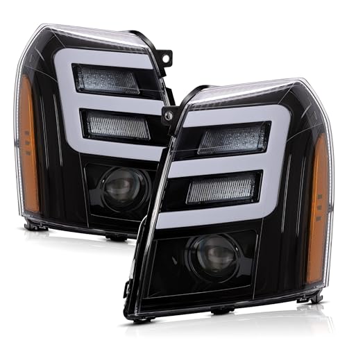 HECASA Headlight Compatible with 2007-2014 Cadillac Escalade w/LED Tube Day Running Light LED Projector - Image 4
