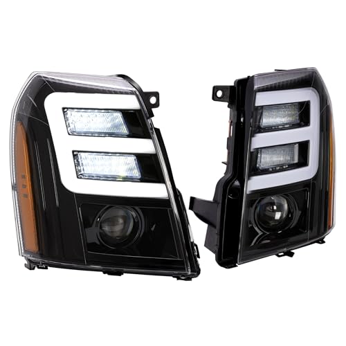 HECASA Headlight Compatible with 2007-2014 Cadillac Escalade w/LED Tube Day Running Light LED Projector - Image 3